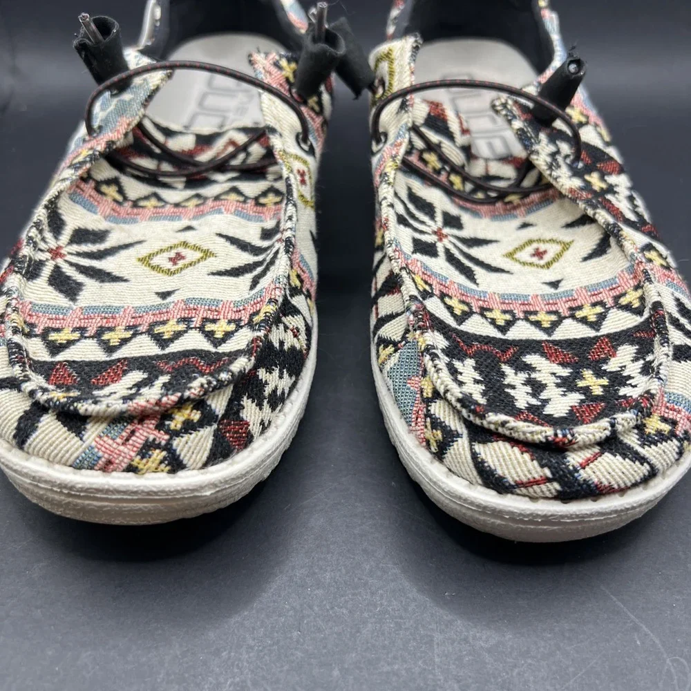Size 8 - Hey Dude Wendy Woven Black Aztec Women's Slip On Loafers Boat Shoes